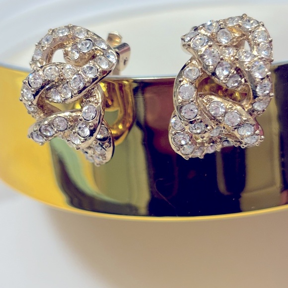 Gold plated Couture clip on earnings with Cubic Zirconias - Picture 1 of 2